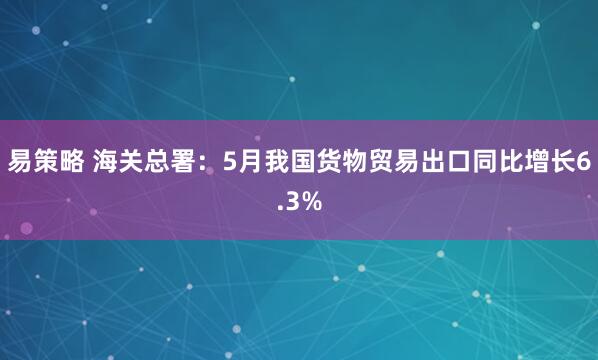 易策略 海关总署:5月我国货物贸易出口同比增长6.3%